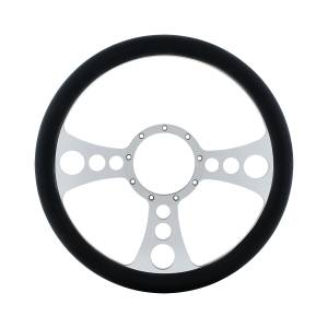 UNITED PACIFIC - 88303 - VOLANTE ESTILO CHOPPER DE ALUMINIO CROMADO DE 14" CON AGARRE DE CUERO DISEÑADO NEGRO
