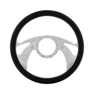 UNITED PACIFIC - 88304 - VOLANTE ESTILO SCORPION DE ALUMINIO CROMADO DE 14" CON AGARRE DE CUERO INGENIERADO NEGRO