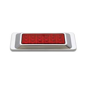 ATM - 1036R - PLAFON ATM 18 LEDS ROJO RECTANGULAR 6 1/4" X 2" BISEL CROMADO 12-24V