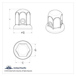 UNITED PACIFIC - UNITED PACIFIC - 10002C - TAPA DE TUERCA ESTÁNDAR DE ACERO CROMADO DE 1-1/2" X 2" CON BRIDA - Image 2