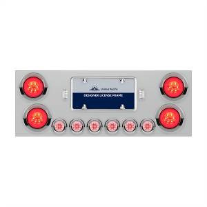 UNITED PACIFIC - 34281 - PANEL CENTRAL TRASERO INOXIDABLE CON CUATRO LUCES LEDS 21"4"GLO" Y SEIS LUCES LEDS 9" ROJO