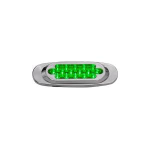 ATM - 1002V - PLAFON ATM 16 LEDS VERDE OVALADO 16.4 X 5.3 X 2.2 CENTIMETROS BISELPLASTICO CROMADO 12-24V